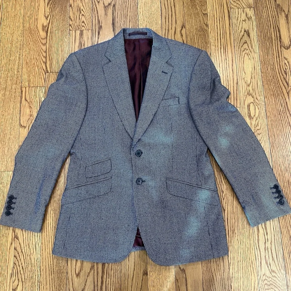 Charles Tyrwhitt Mens‎ Sport Coat Black Check Yorkshire Tweed Wool Slim Fit 38S